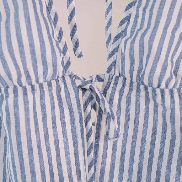 Blue white Casual Women's Striped Halter Neck Tie Cami Top - Picture 4 of 8